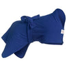 This image shows the shape of a blue Dogrobes dog drying coat and how the ties are secured