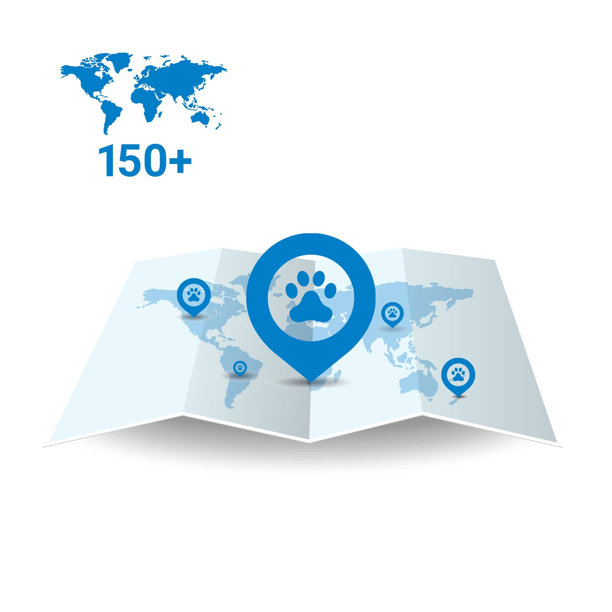 Shows that the Tractive GPS Tracker system works in over 150 Countries.