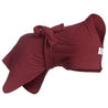 This image shows the shape of a burgundy Dogrobes dog drying coat and how the ties are secured