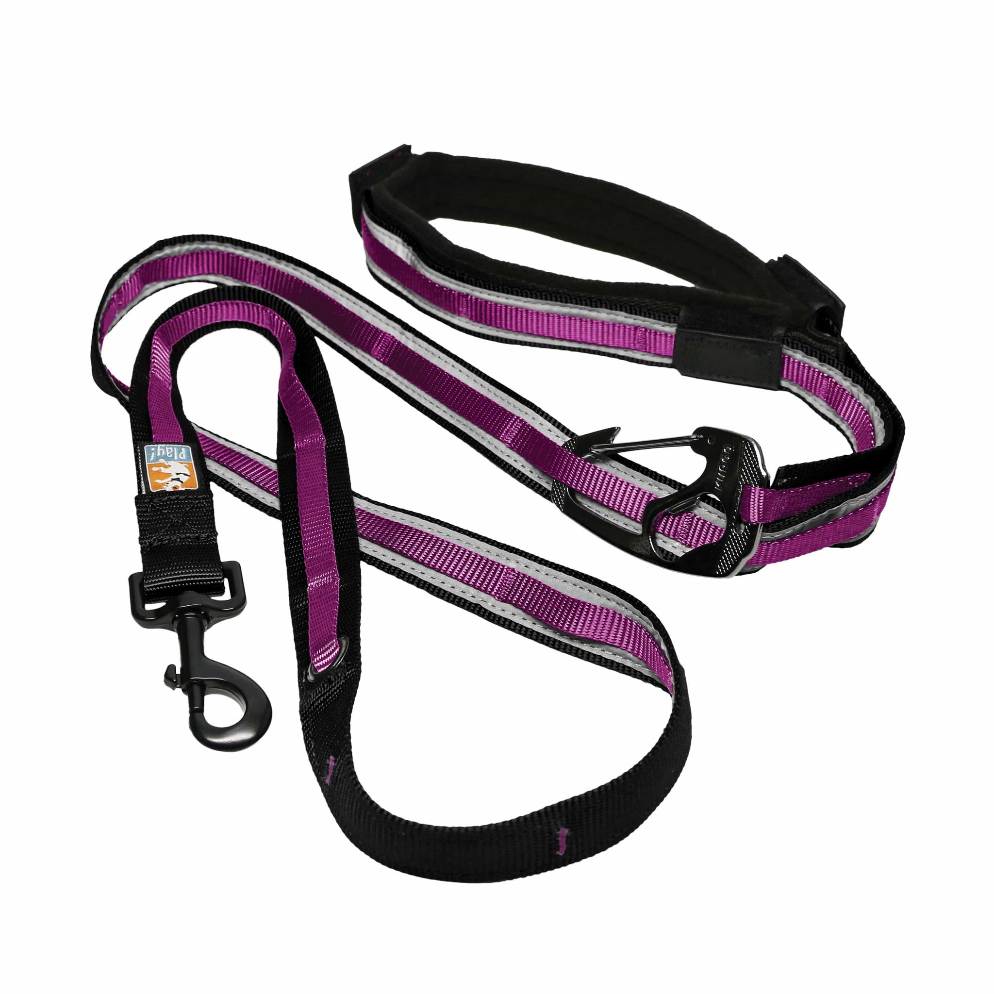 The 6 in 1 Quantum Leash  in purple showing the adjustment and securing clips.