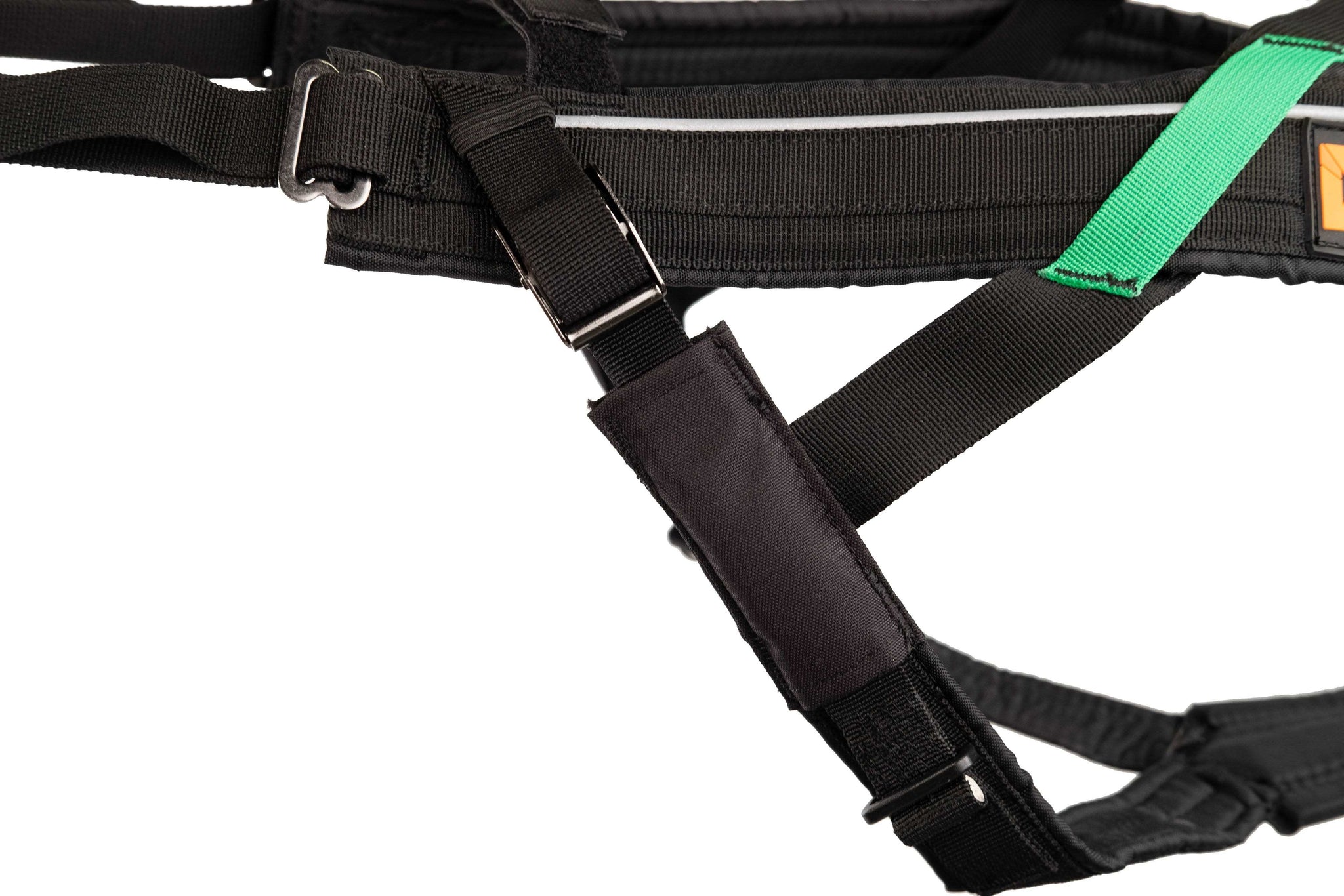 Close up of the adjustable strap area of the Freemotion Harness.