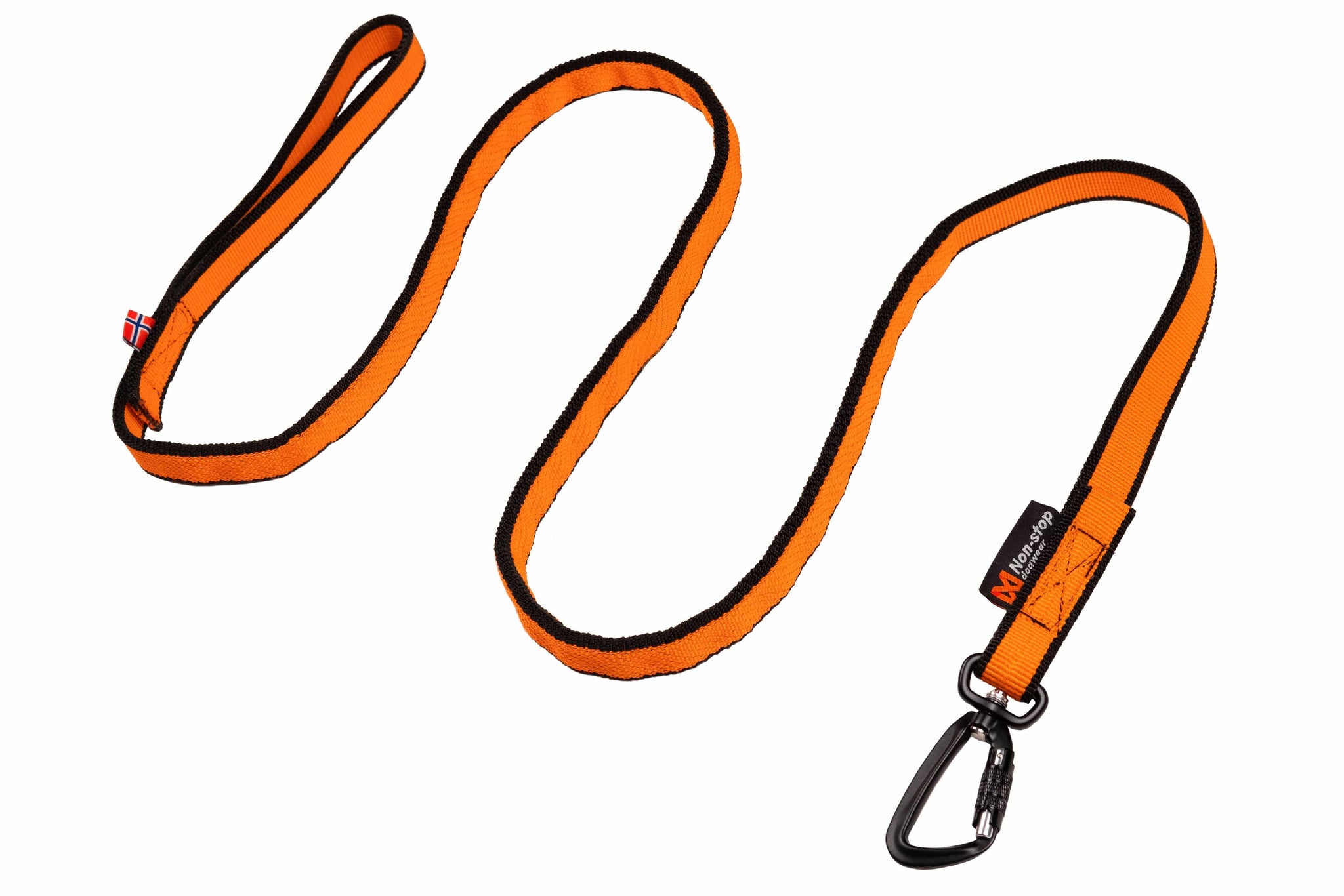 The bungee leash in an orange colour