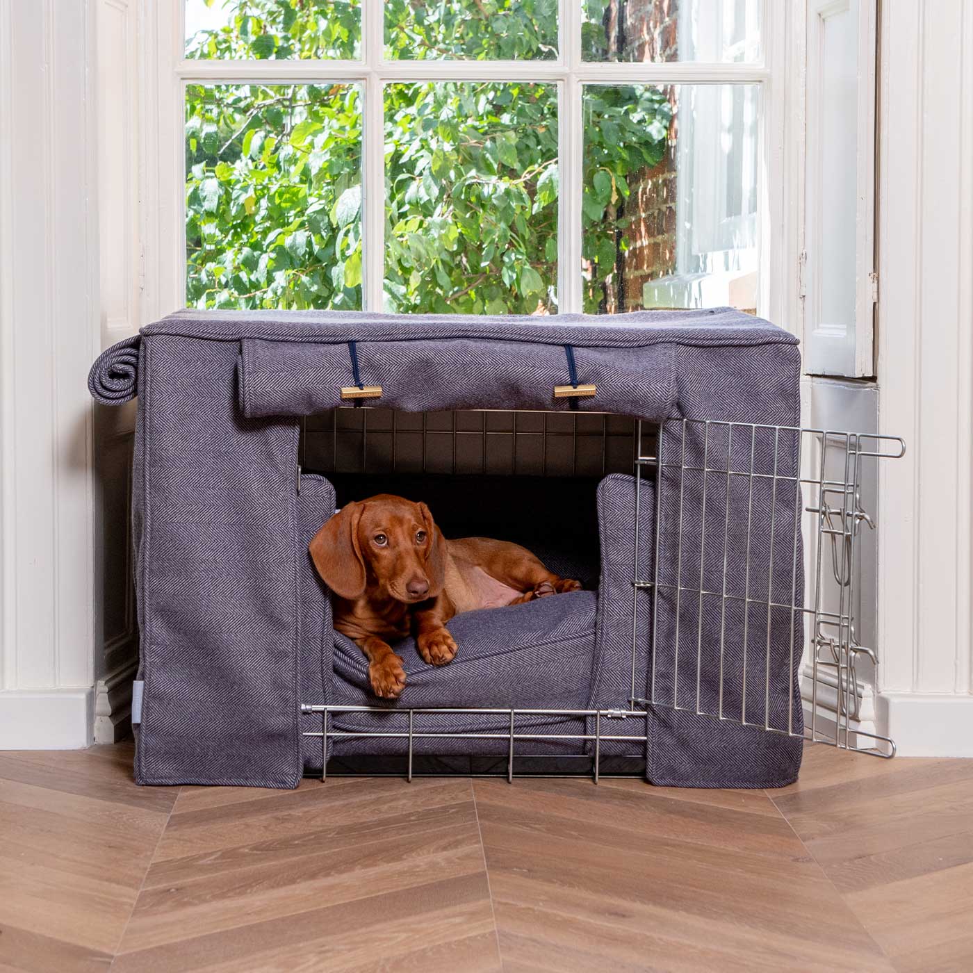 Dog Crate Set In Oxford Herringbone Tweed By Lords & Labradors